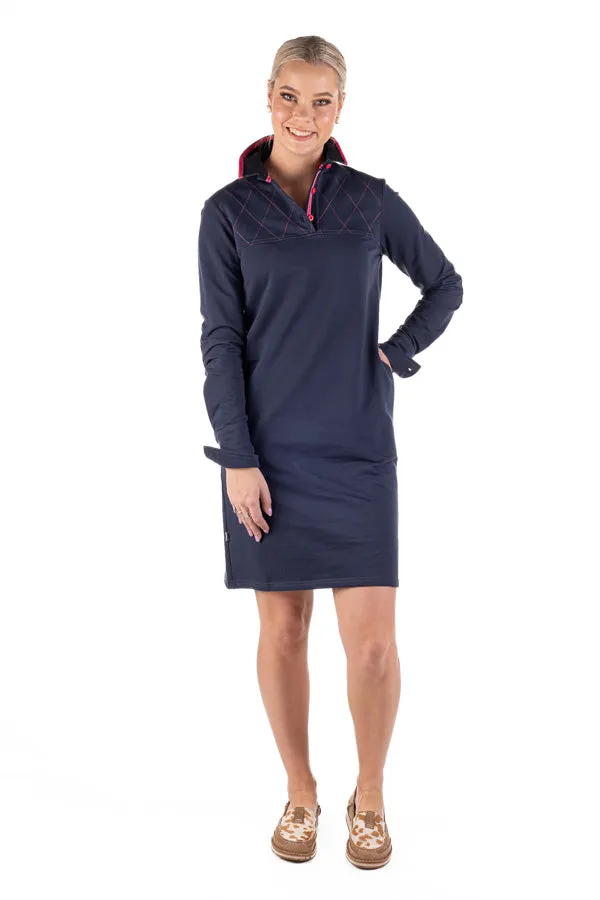 Rugby Collection - RC02-1 Navy & Hot Pink Long Sleeve Dress