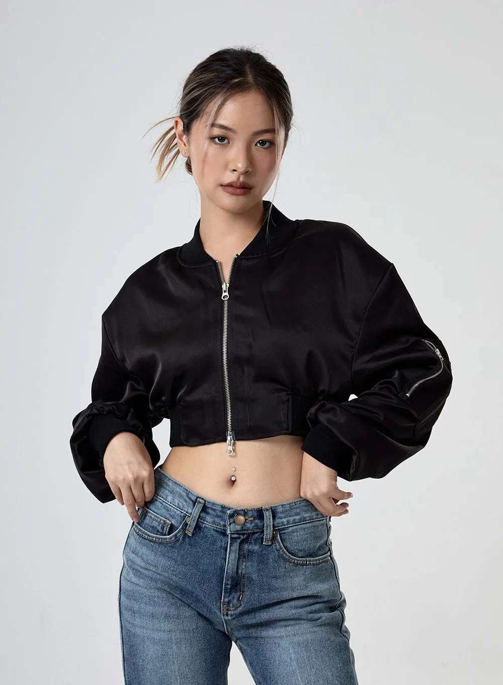 Satin Cropped Flight Jacket CG29