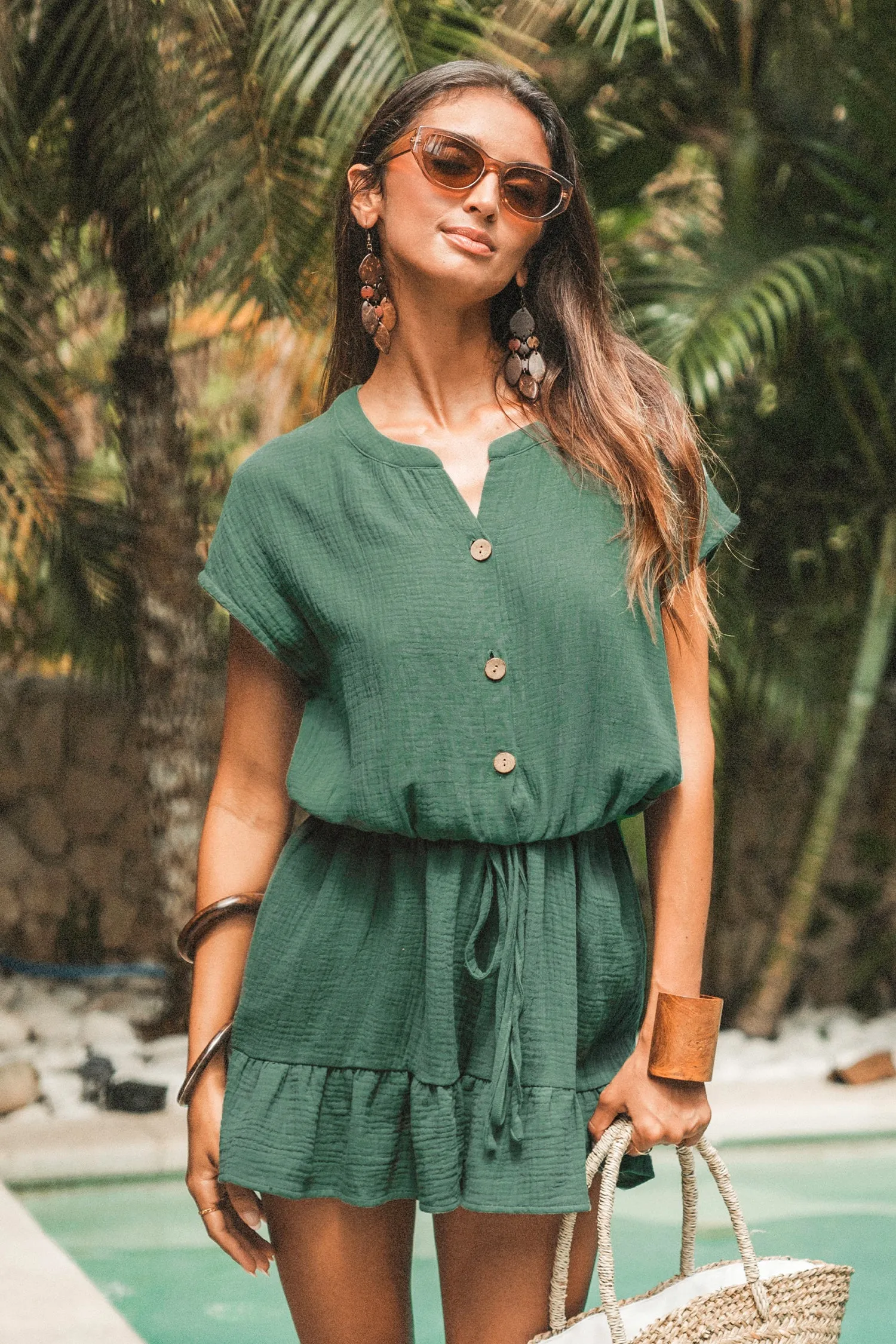 Seersucker Button-Front Romper