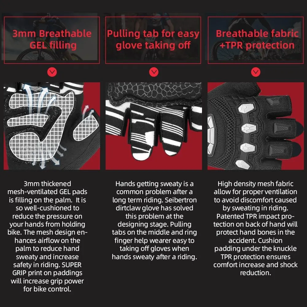 Seibertron Dirtclaw Anti-Slip Fingerless Gloves: Perfect for Off-Road, BMX, and Motocross Adventures