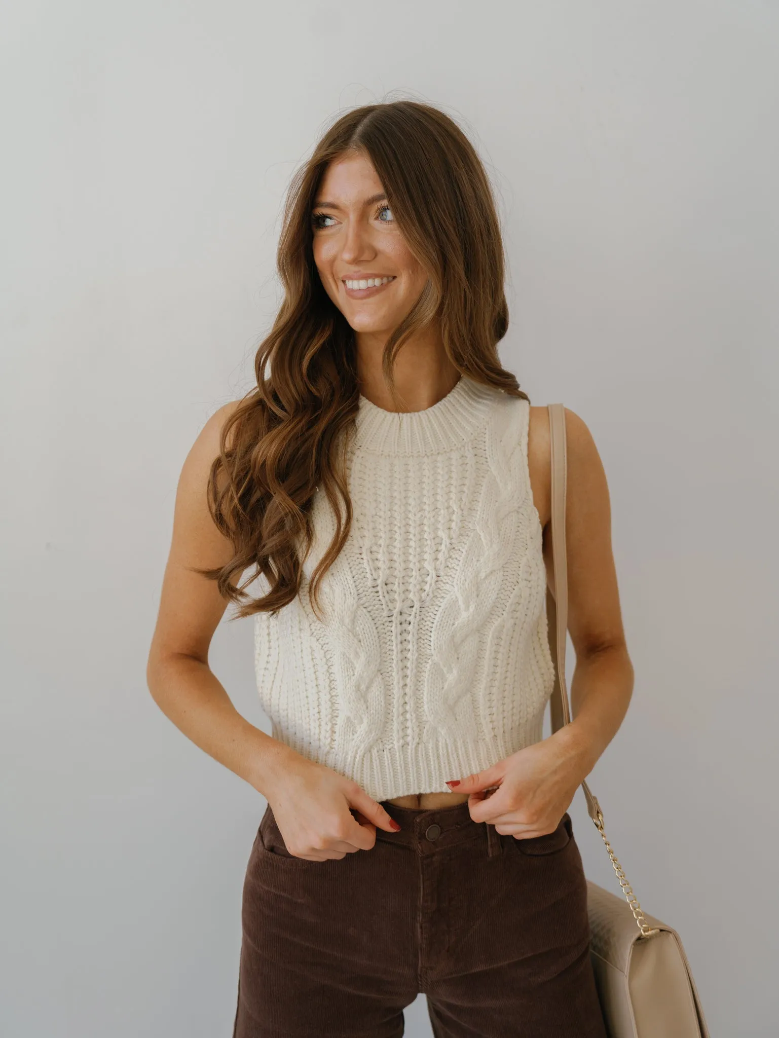 Shayla Cable Sweater Top - Cream