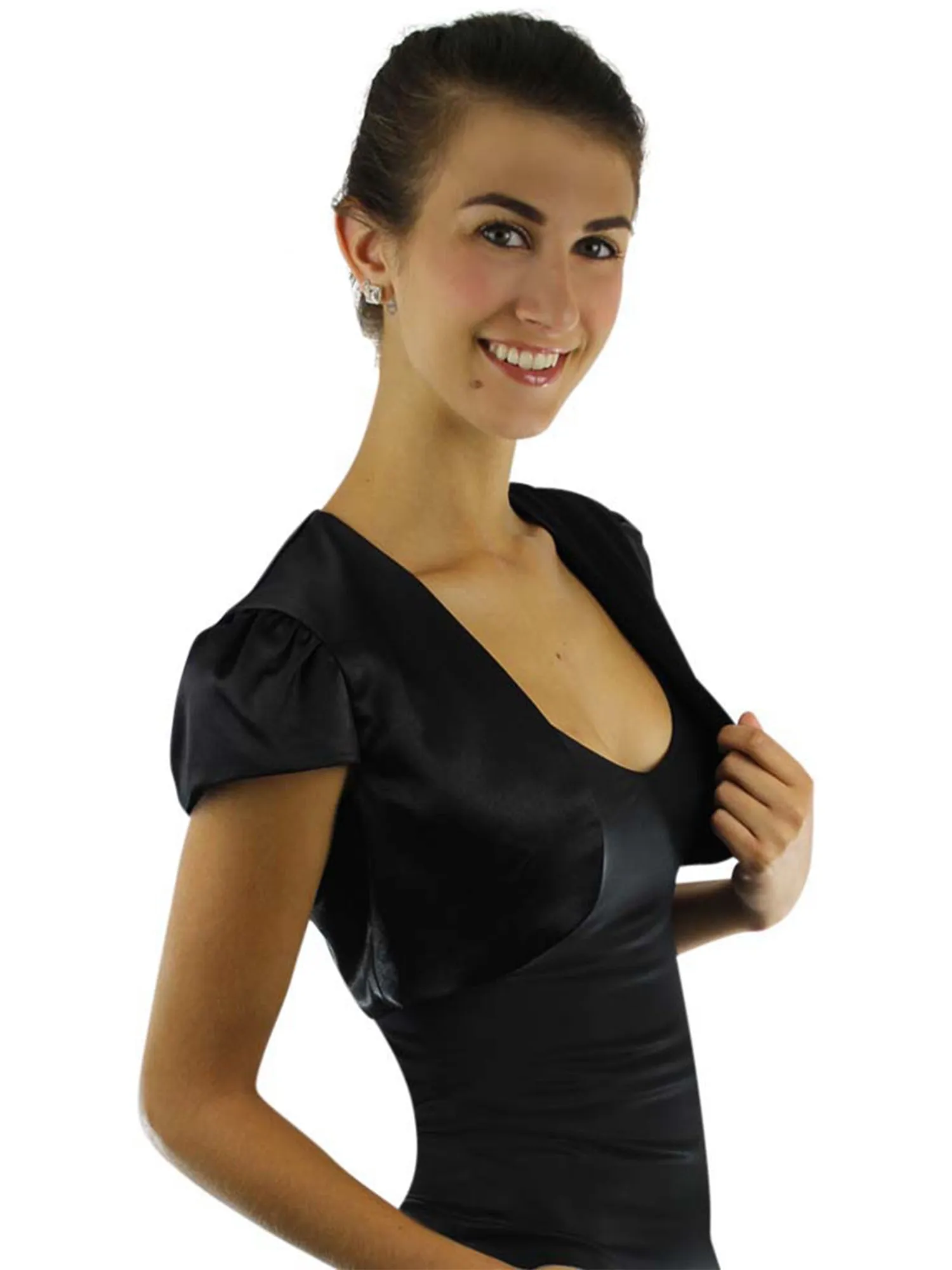 Short Sleeve Satin Bolero Shrug Jacket