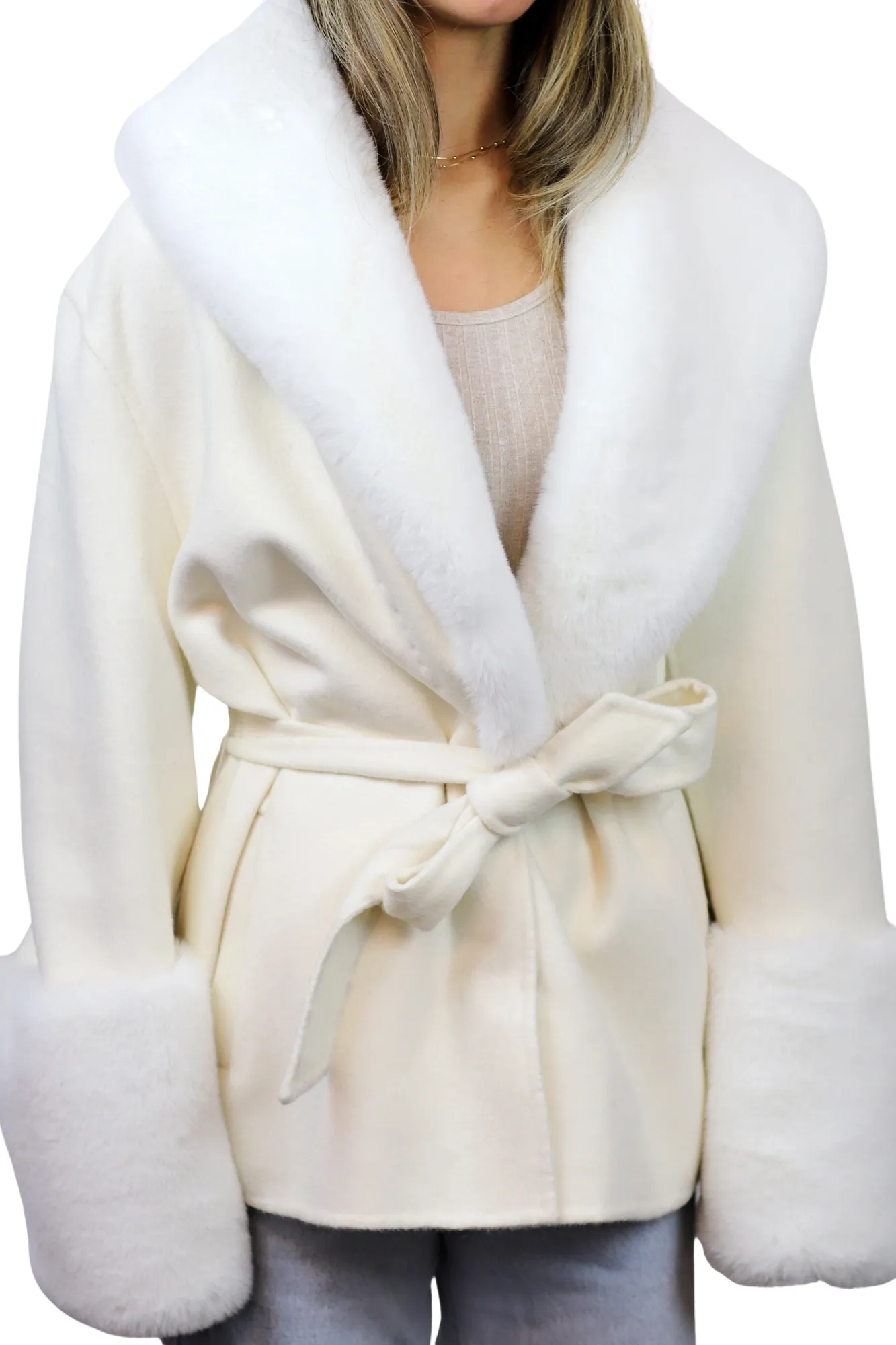 Short Wool Blend Coat - White