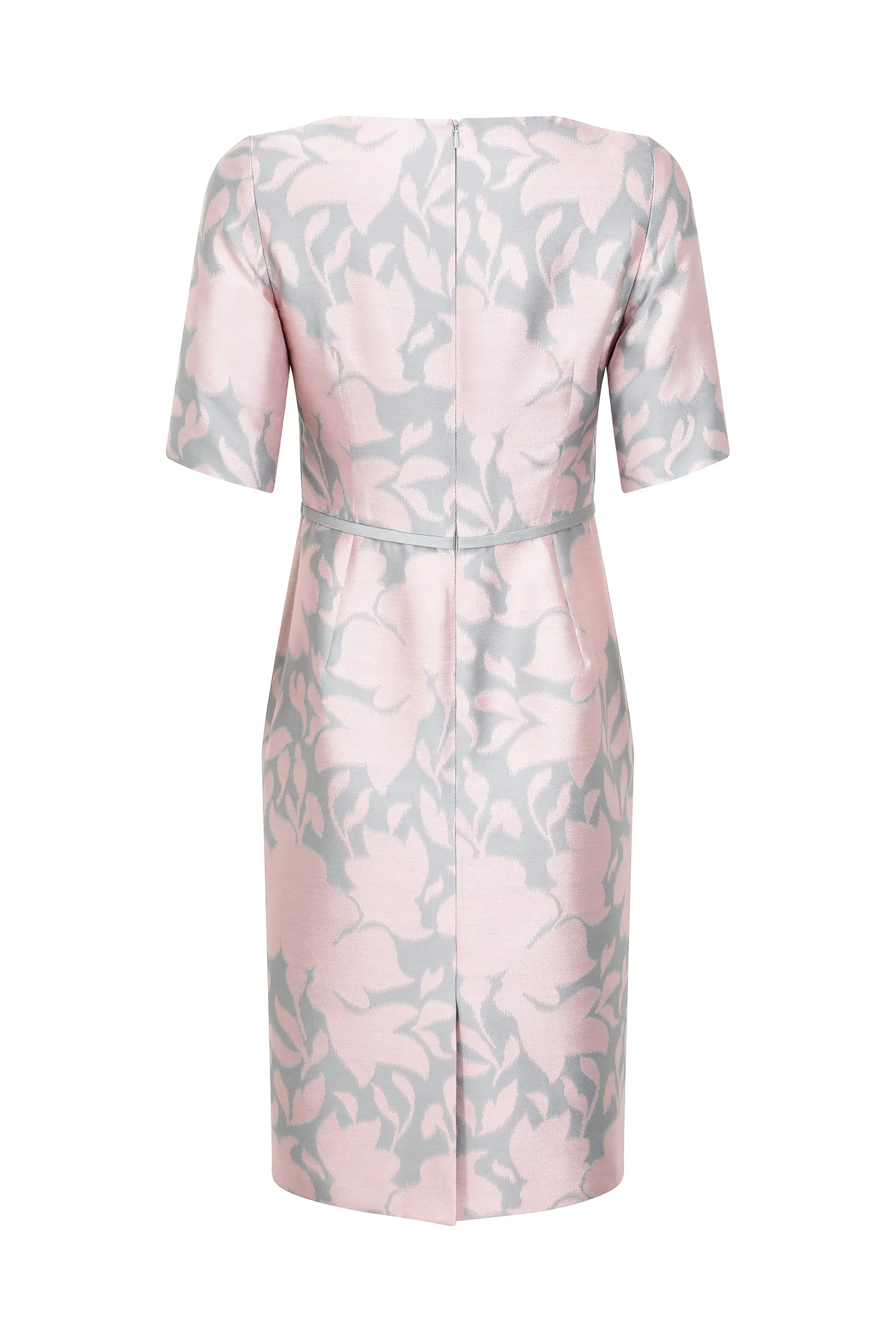 Silk Floral Jacquard Dress with Sleeves - Angie