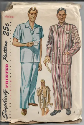 Simplicity 2051 Mens Pajamas Vintage Sewing Pattern 1950s