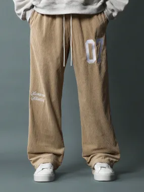 Skater Fit Loose Texture Sweatpants With Embroidery & Applique Pattern & Drawstrings