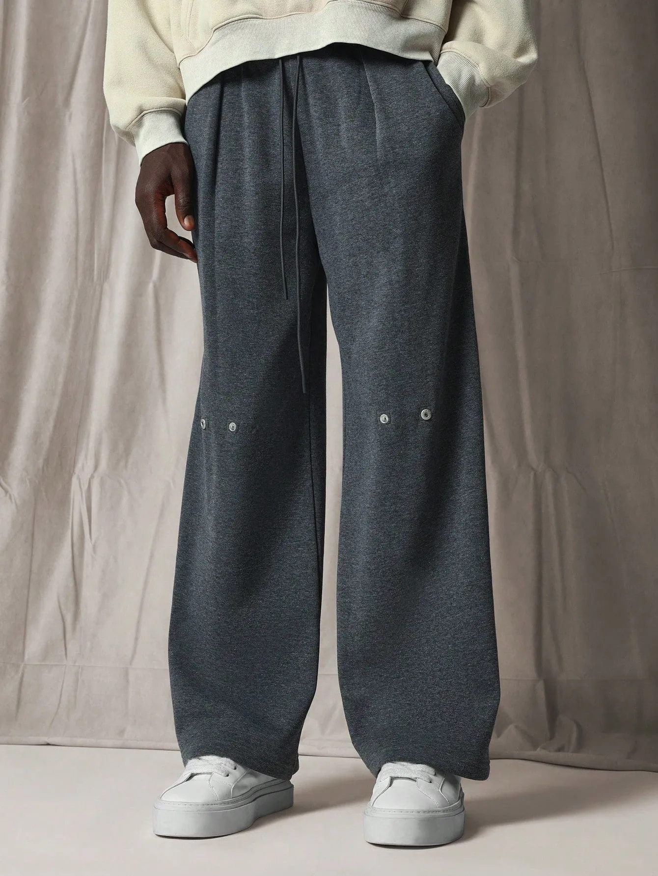 Skater Fit Sweatpants With Knee Snap Button