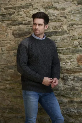 Sligo Crew Neck Sweater with Tweed - Charcoal