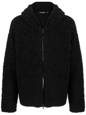 SLOGAN-PRINT FUR HOODED COAT