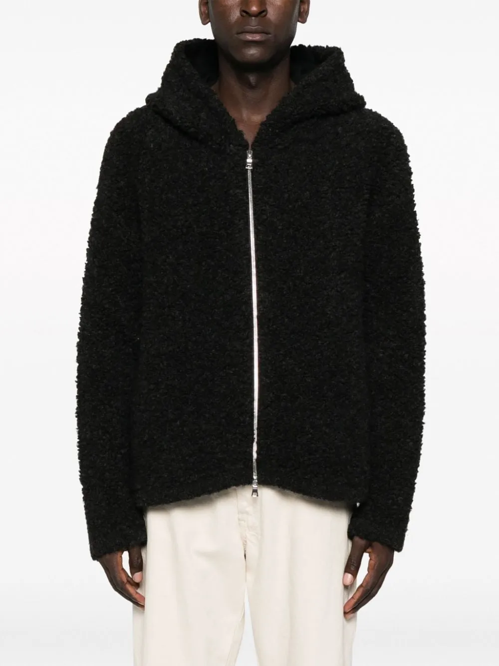 SLOGAN-PRINT FUR HOODED COAT