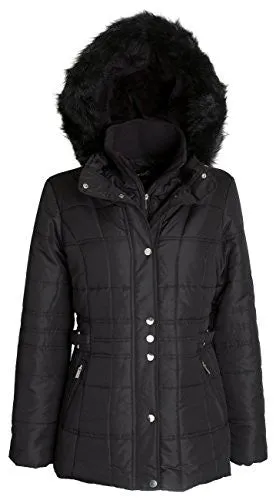 Sportoli Women's Down Alternative Puffer Coat with Plush Lined Detachable Hood (Black / 3X)