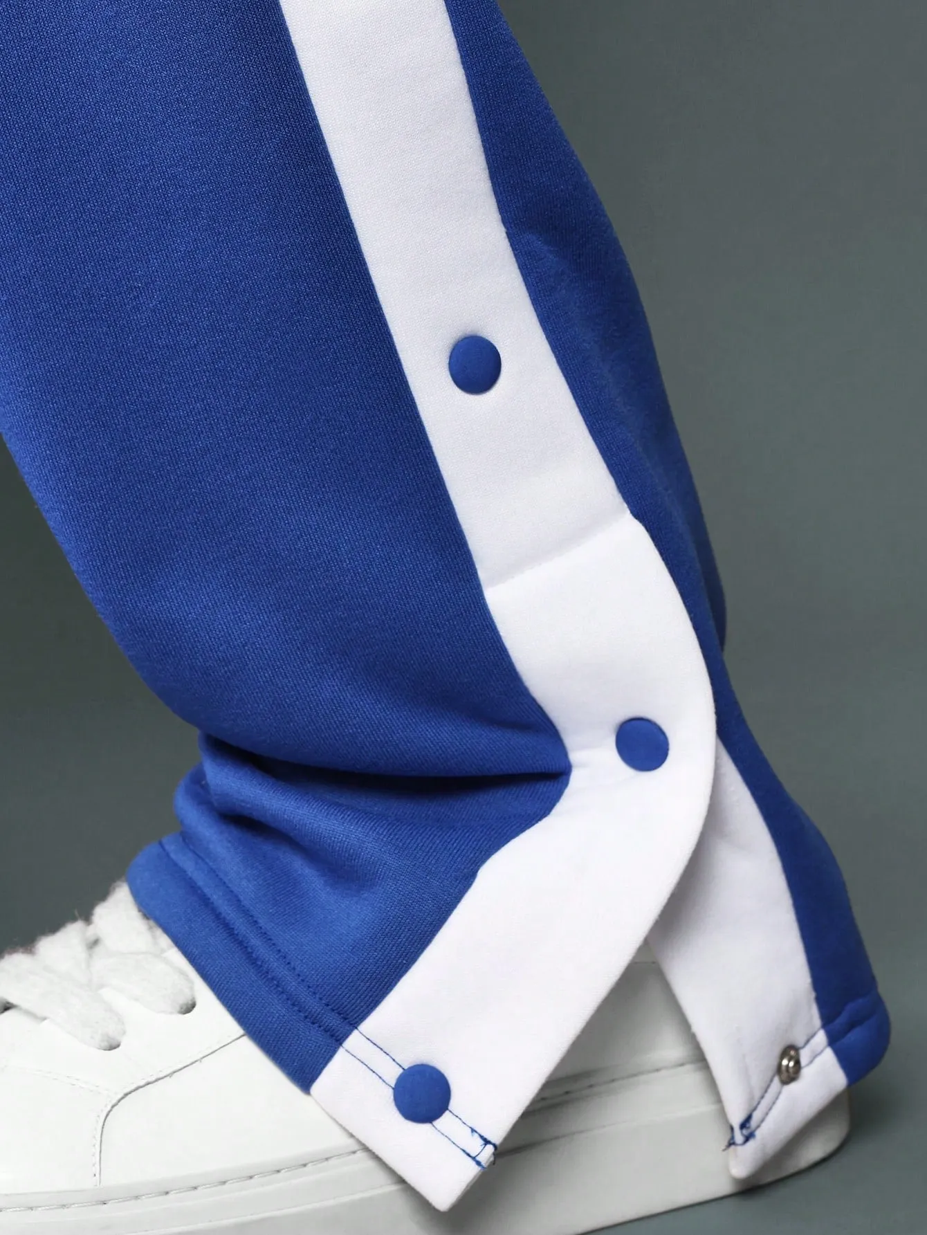 Straight Fit Drop Crotch Sweatpants With Contras Colour Side Panel, Snap Button & Graphic Print