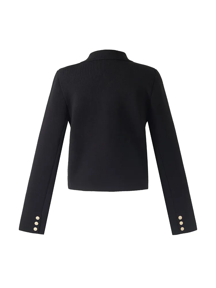 Stretch Lapel Knitted Women Cardigan