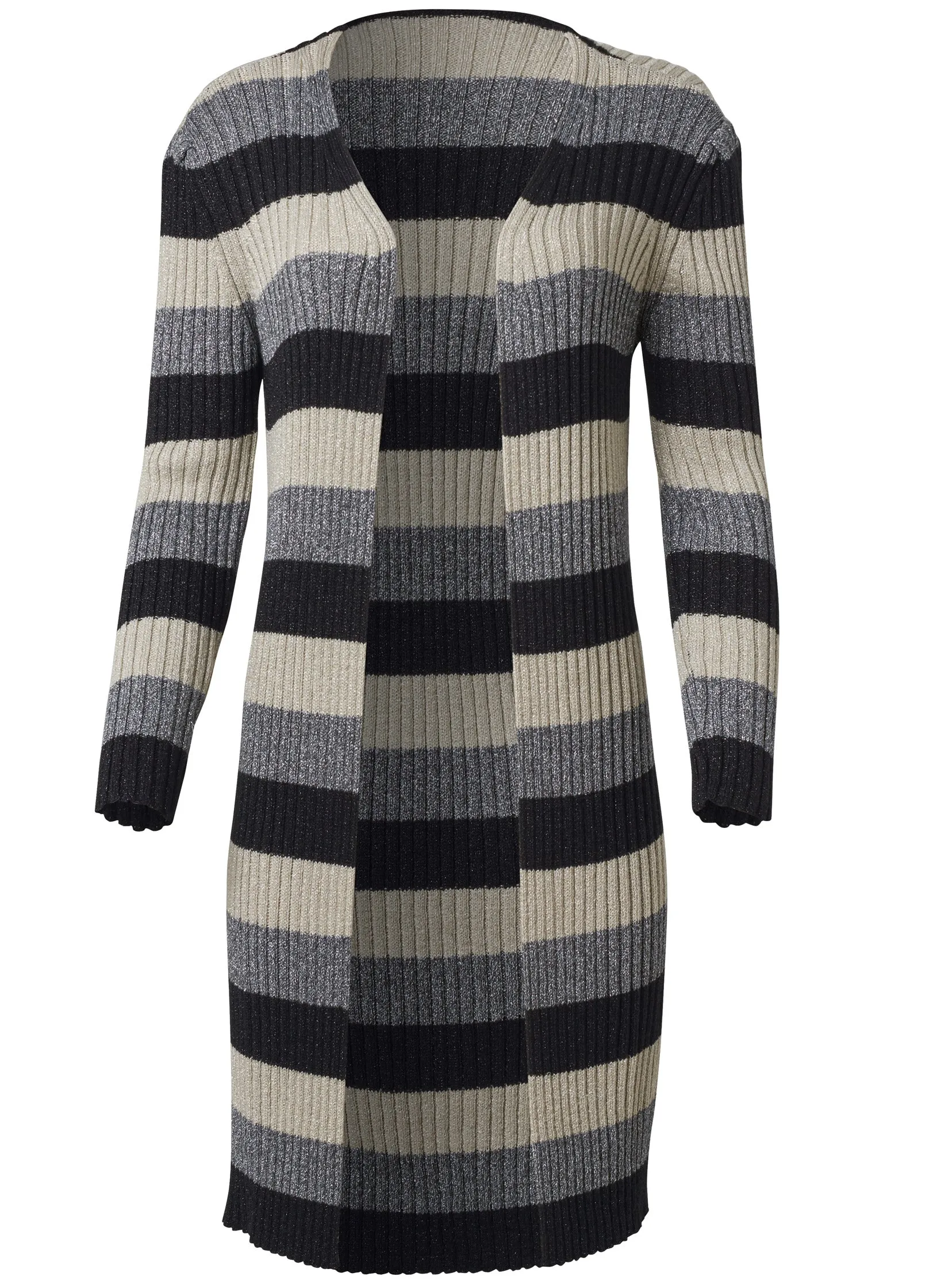 Striped Ribbed Cardigan - Black Multi