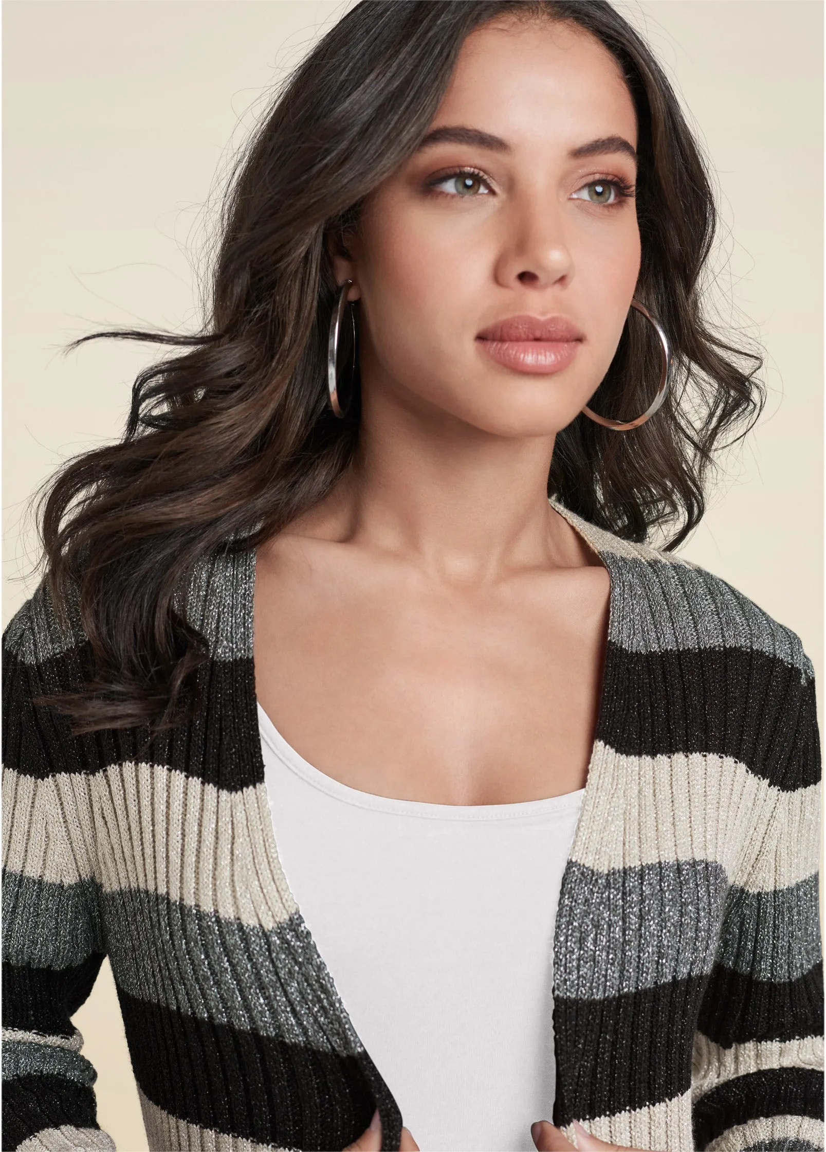 Striped Ribbed Cardigan - Black Multi