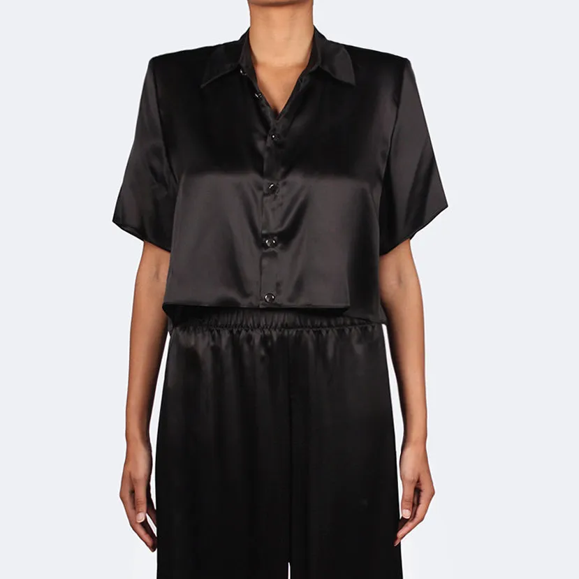 Studio Essential - Cropped Short Sleeve Blouse - Black