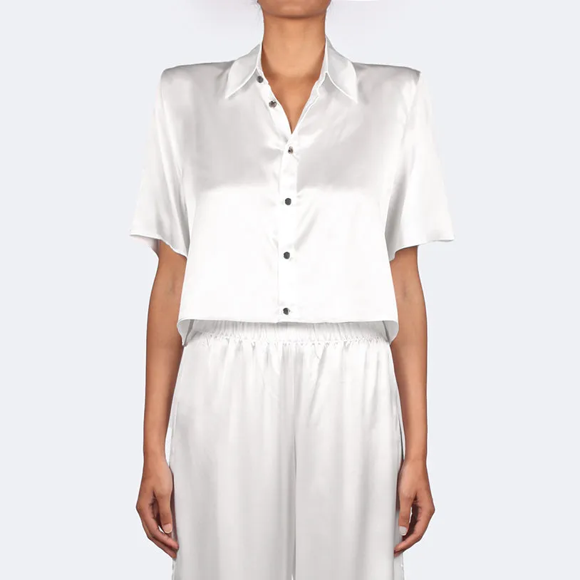 Studio Essential - Cropped Short Sleeve Blouse - Snow