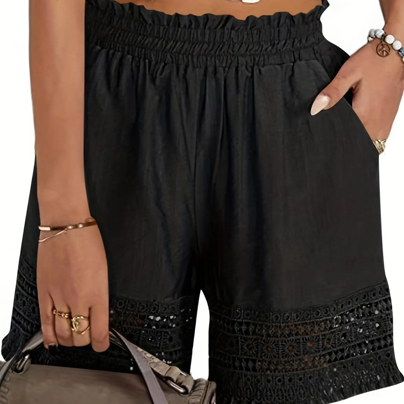 Stylish Lace Trim Shorts with Paper Bag Waist Perfect for Summer