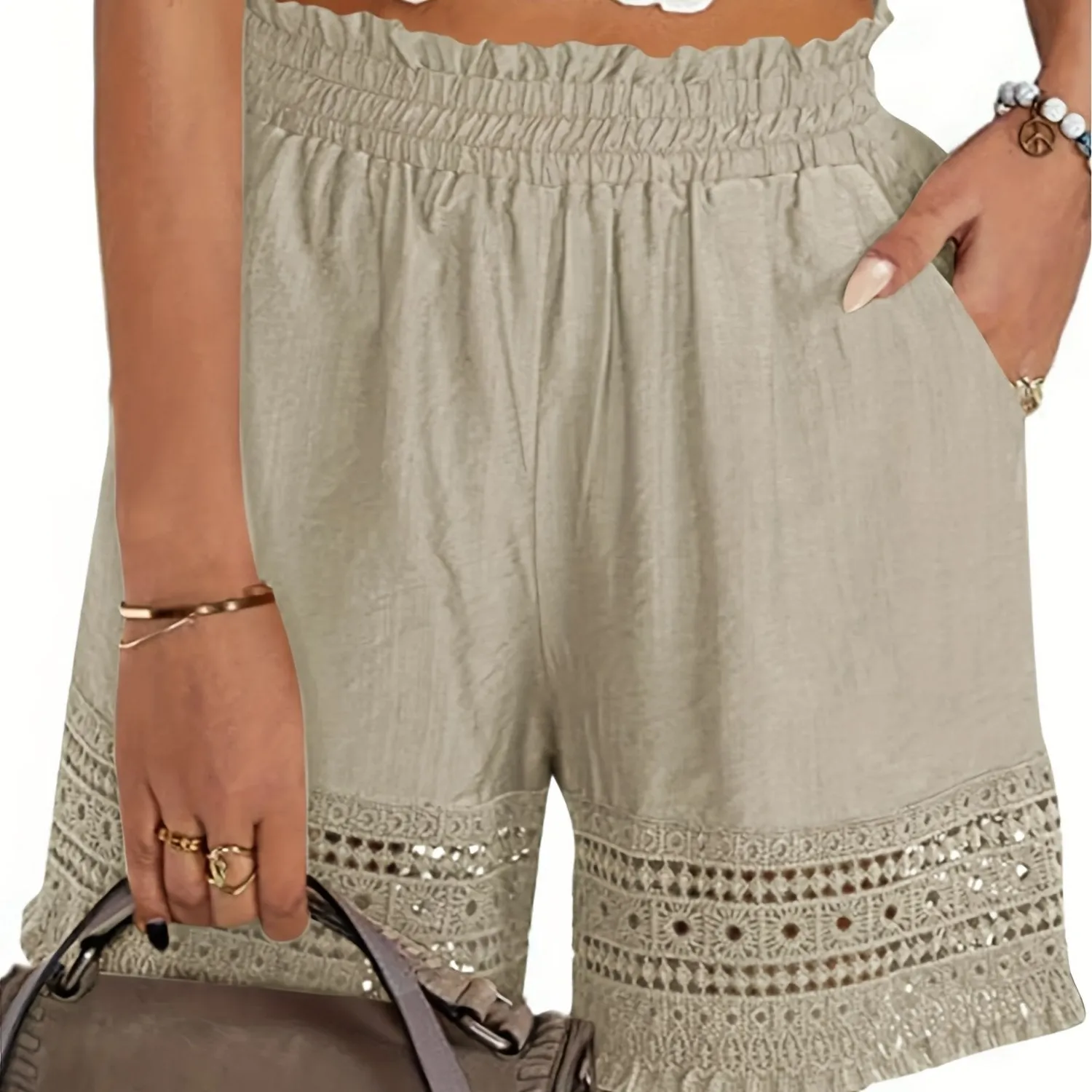 Stylish Lace Trim Shorts with Paper Bag Waist Perfect for Summer