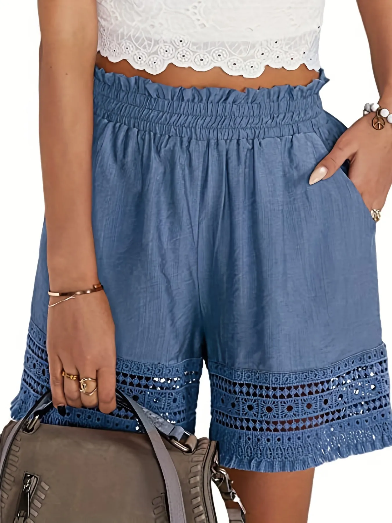 Stylish Lace Trim Shorts with Paper Bag Waist Perfect for Summer