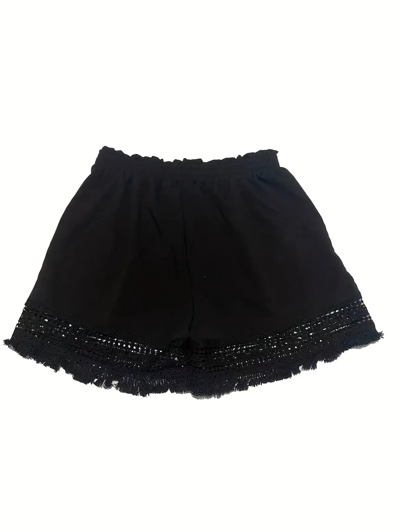 Stylish Lace Trim Shorts with Paper Bag Waist Perfect for Summer