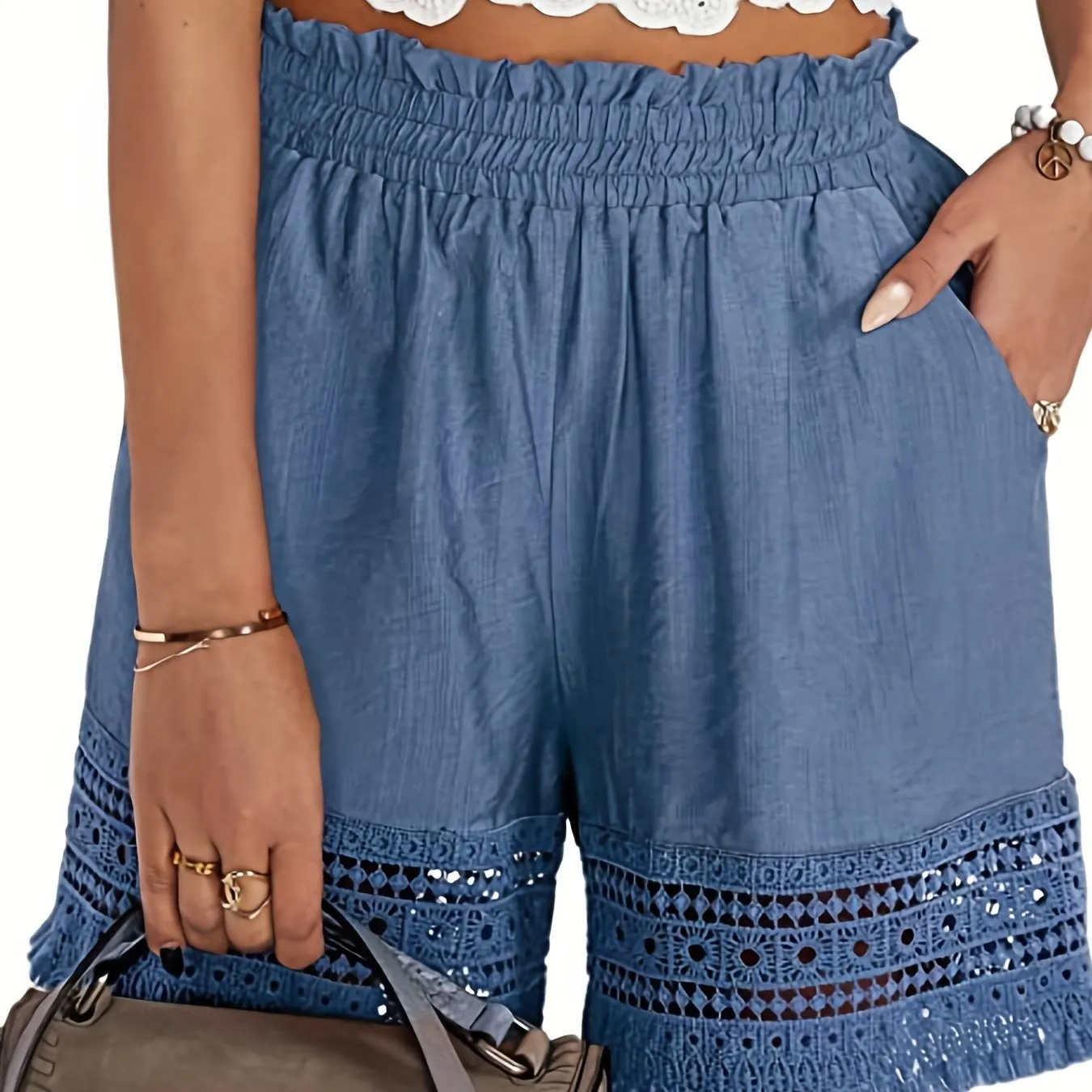 Stylish Lace Trim Shorts with Paper Bag Waist Perfect for Summer