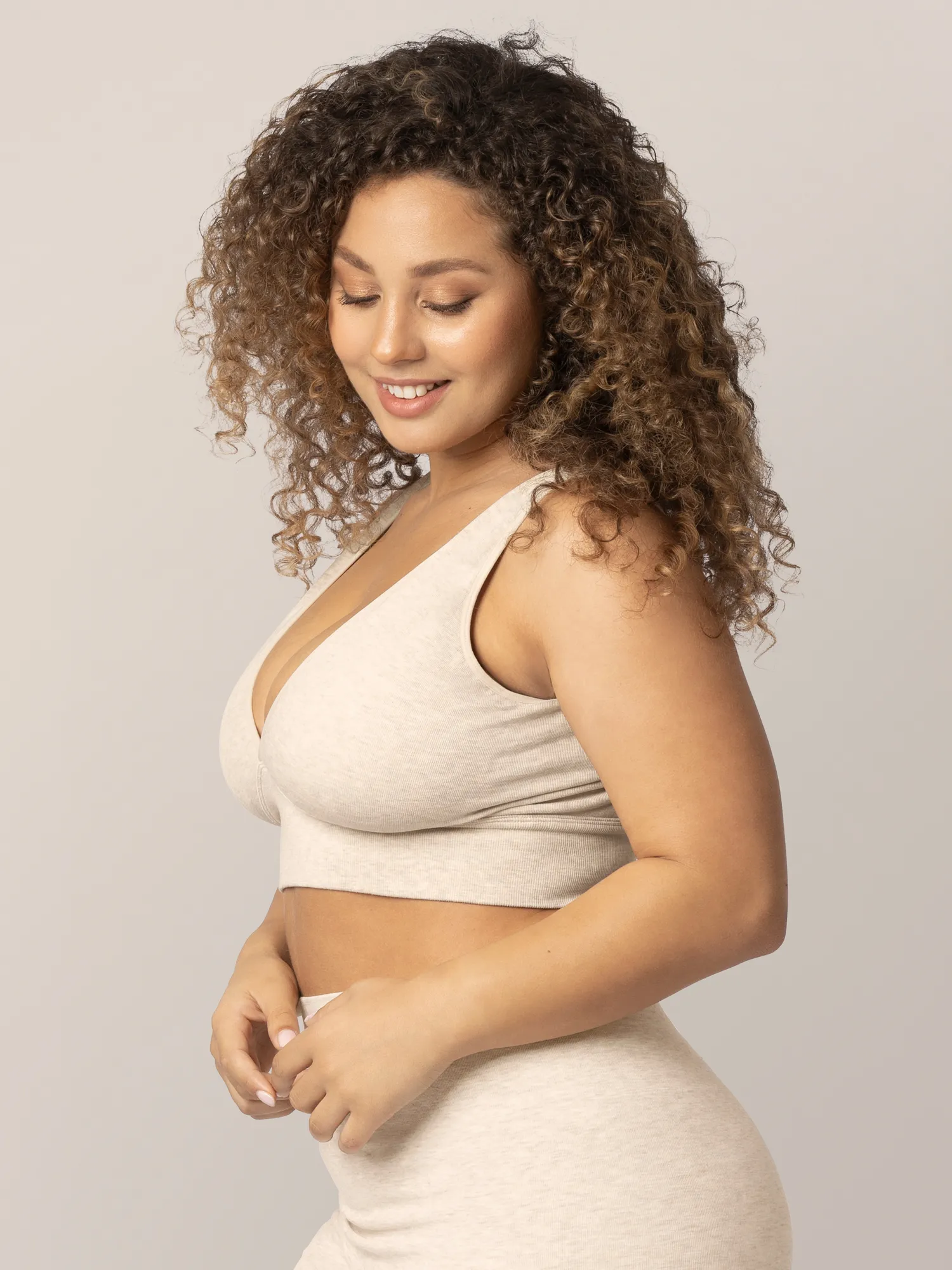 Sublime® Bamboo Maternity & Nursing Plunge Bra | Oatmeal Heather