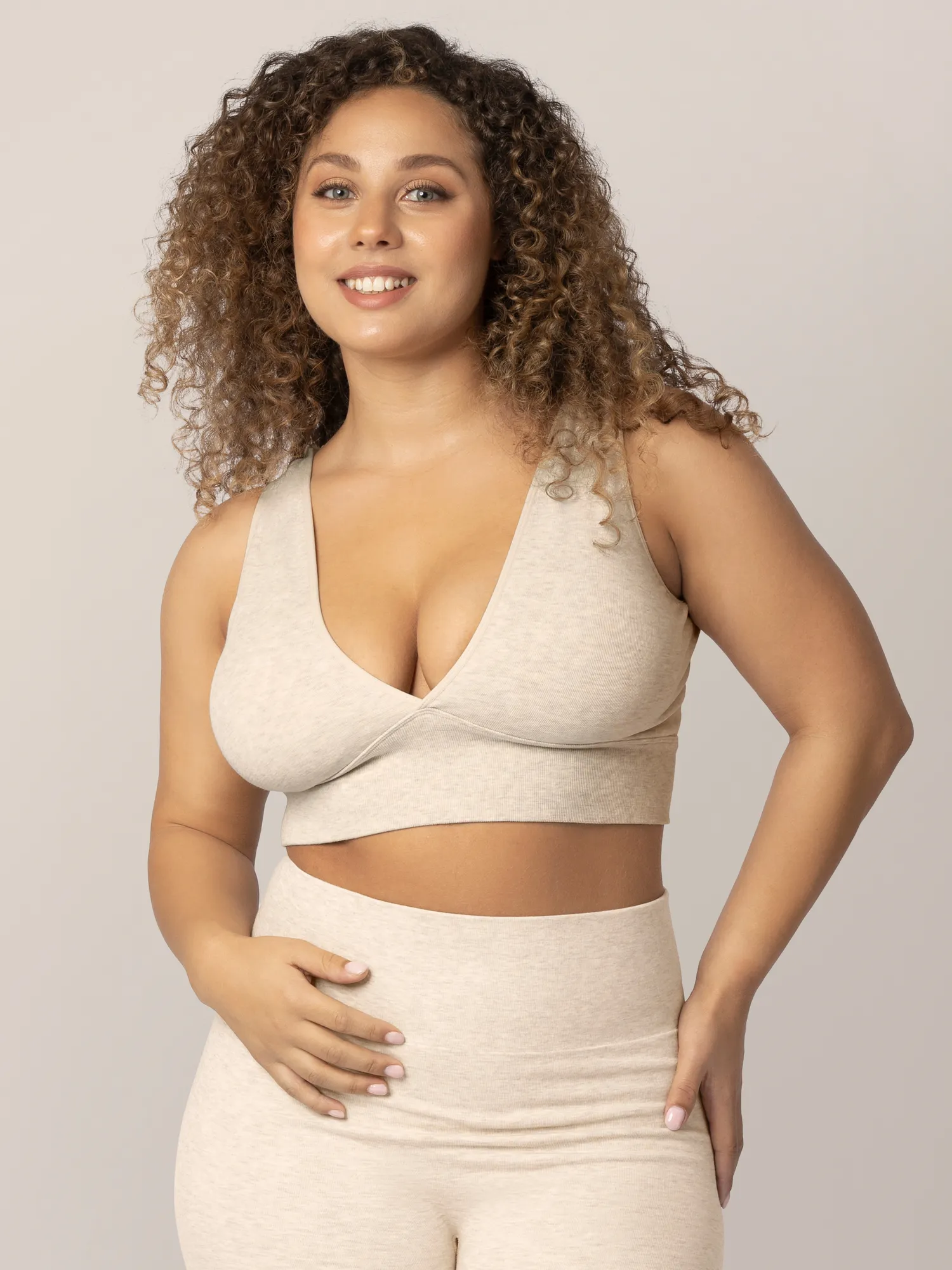 Sublime® Bamboo Maternity & Nursing Plunge Bra | Oatmeal Heather