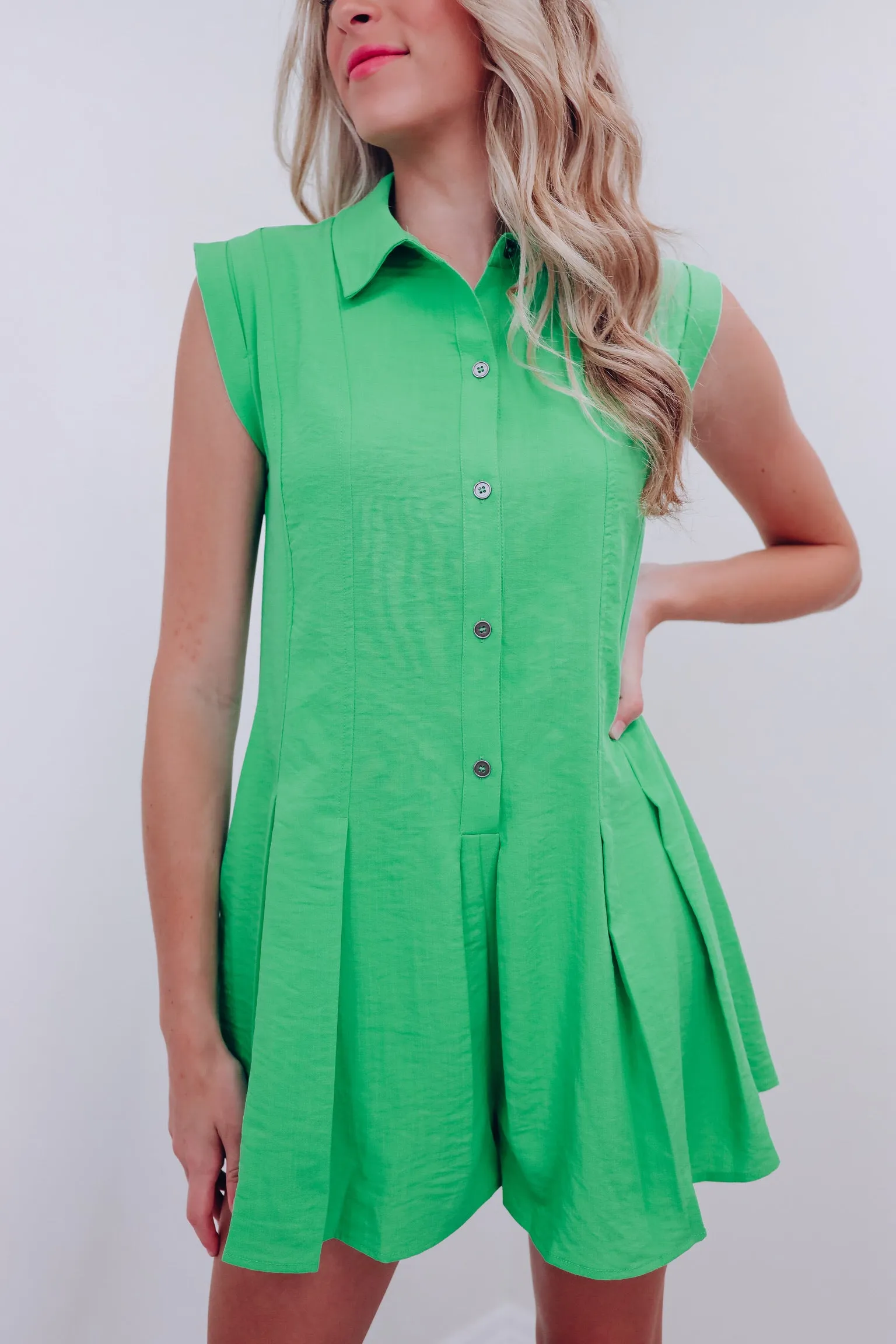 Summer Sophistication Pleated Romper - Green