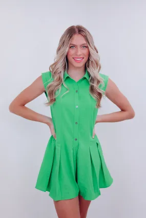 Summer Sophistication Pleated Romper - Green