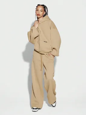 SUMWON WOMEN Overhead Hoodie With Kangaroo Pocket And Sweatpants With Pintucks Detail 2 Piece Set