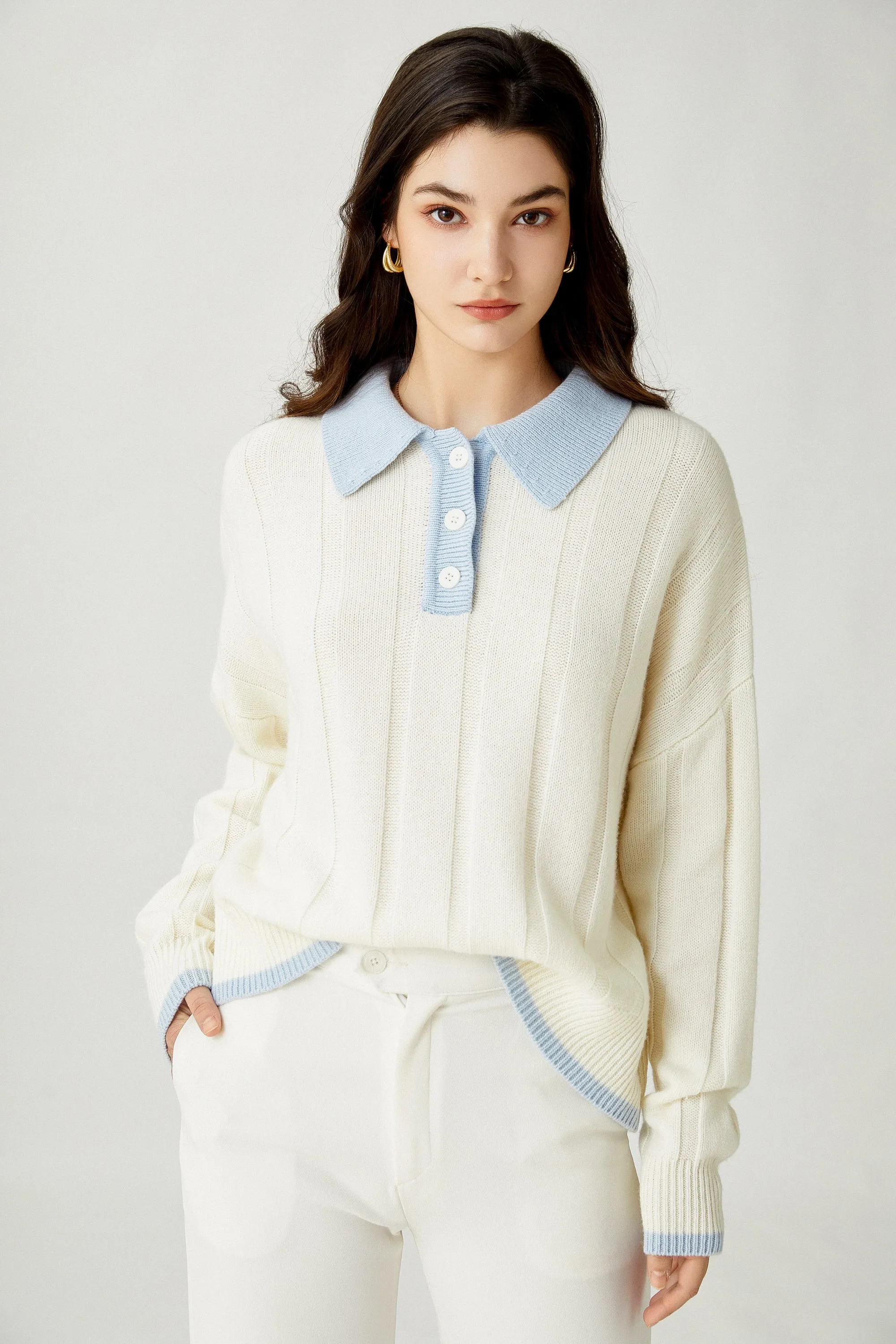 Sylphide | Melodie Polo Ribbed Wool Sweater