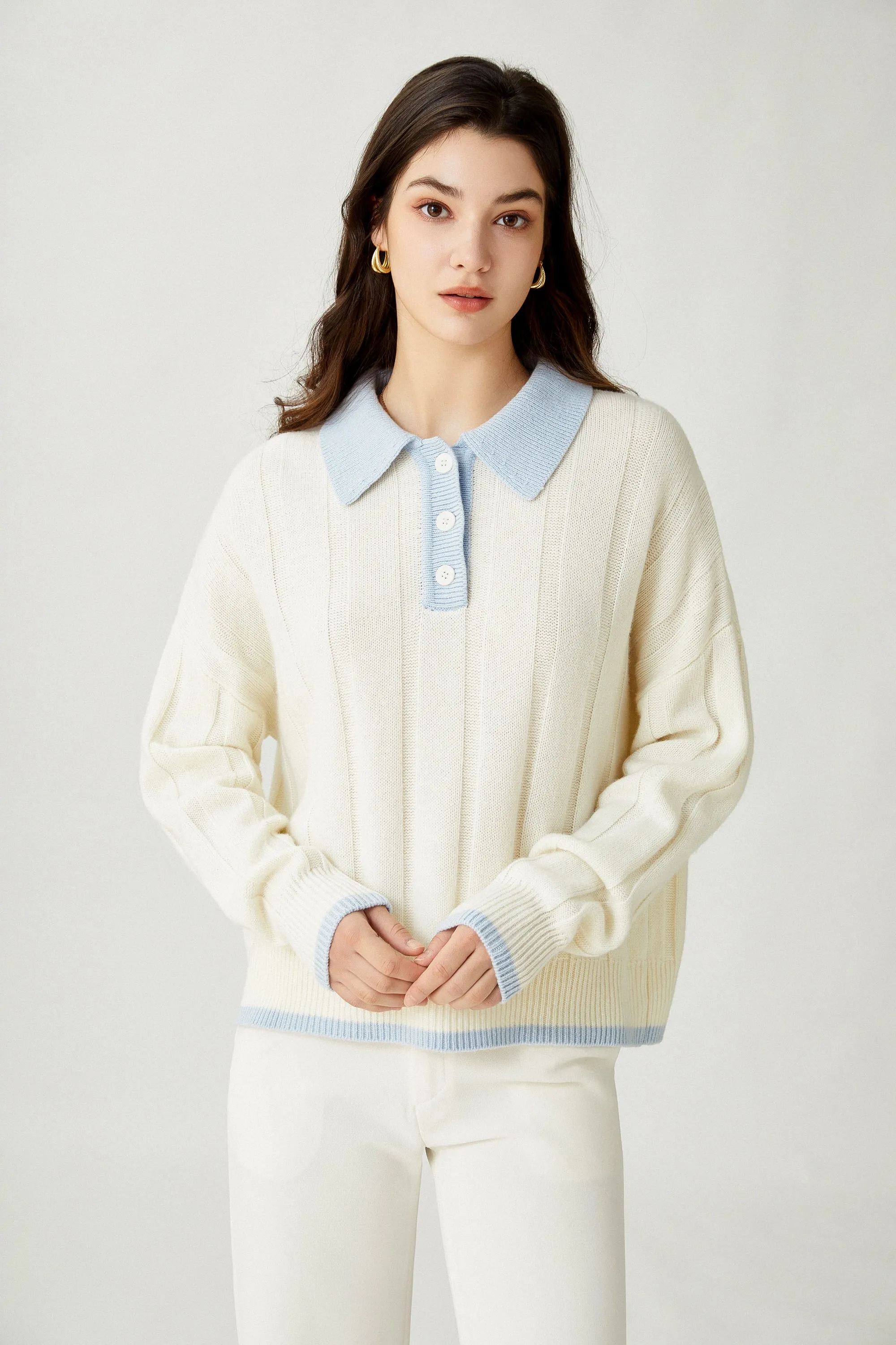 Sylphide | Melodie Polo Ribbed Wool Sweater