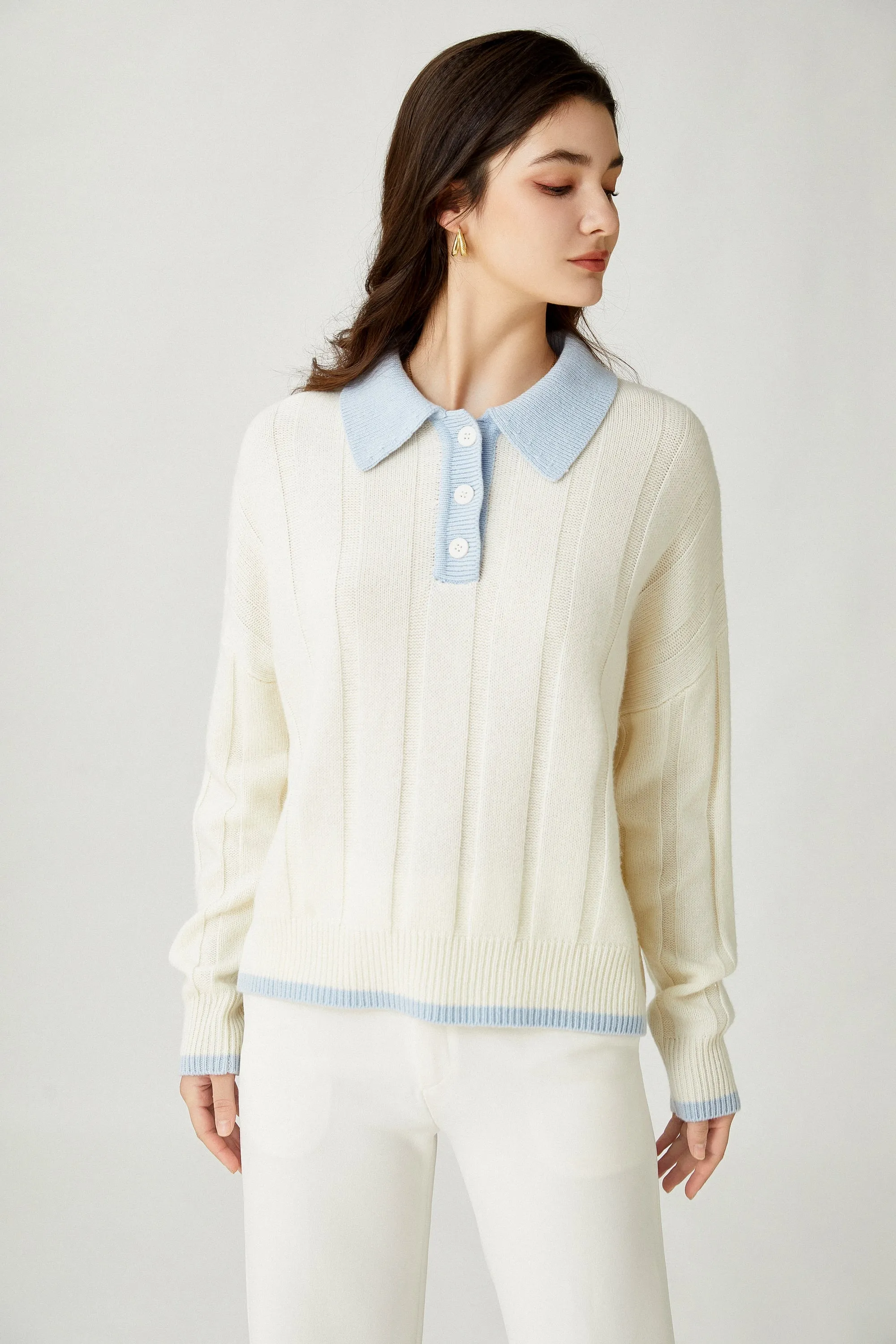 Sylphide | Melodie Polo Ribbed Wool Sweater