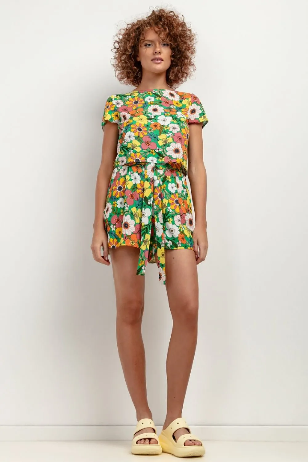 TEEK - Printed Shift Belted Pocketed Shorts