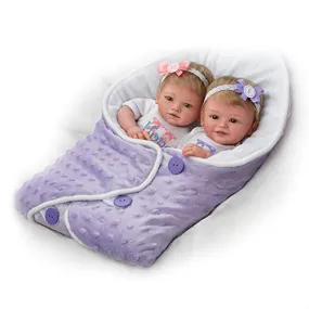 The Ashton - Drake Galleries Lifelike Poseable Twins "Hope and Faith" Baby Dolls Set with Purple Baby Bunting by Mayra Garza 14-inches