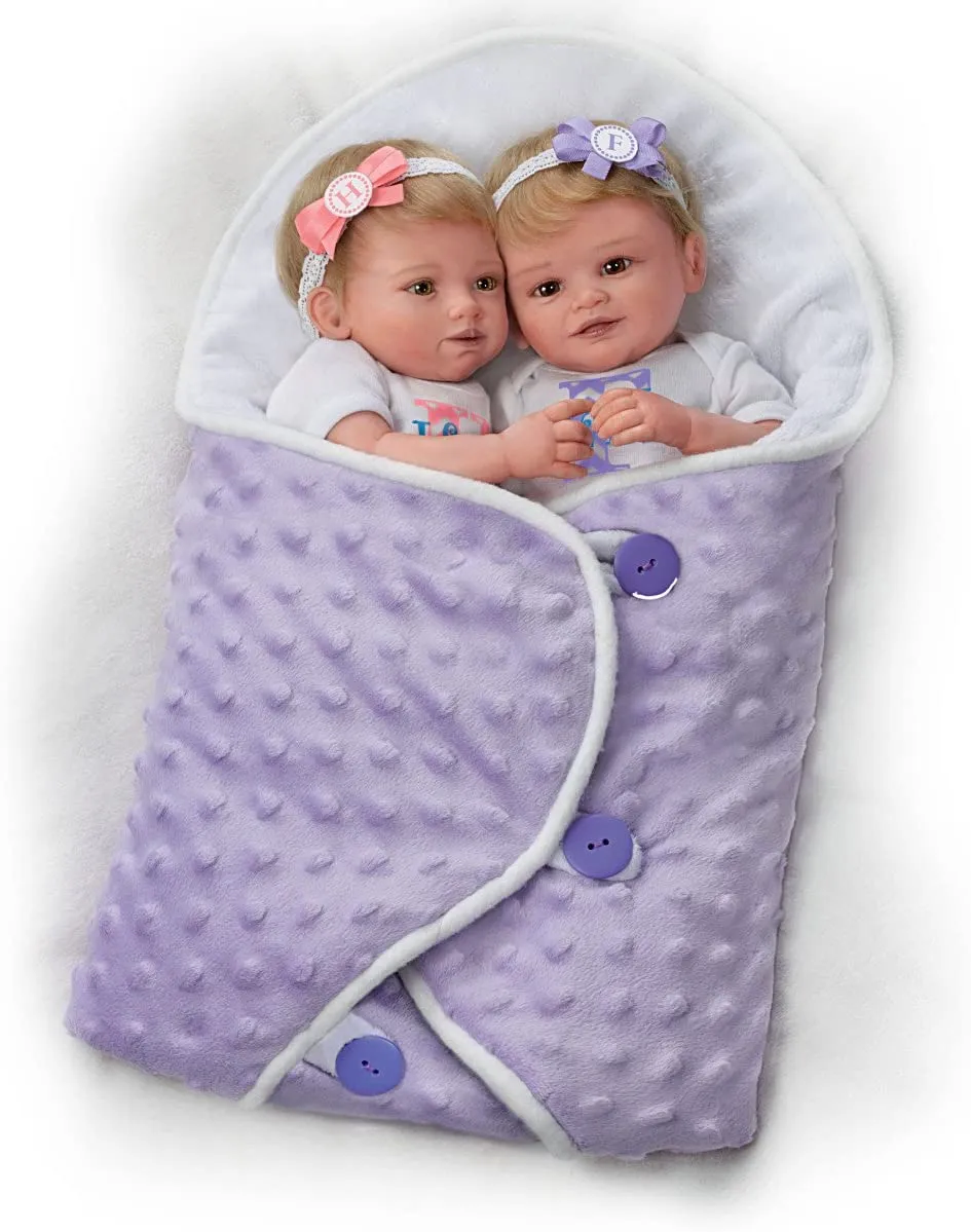 The Ashton - Drake Galleries Lifelike Poseable Twins "Hope and Faith" Baby Dolls Set with Purple Baby Bunting by Mayra Garza 14-inches