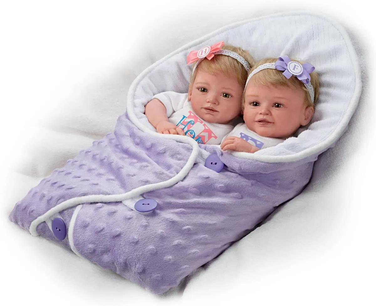 The Ashton - Drake Galleries Lifelike Poseable Twins "Hope and Faith" Baby Dolls Set with Purple Baby Bunting by Mayra Garza 14-inches