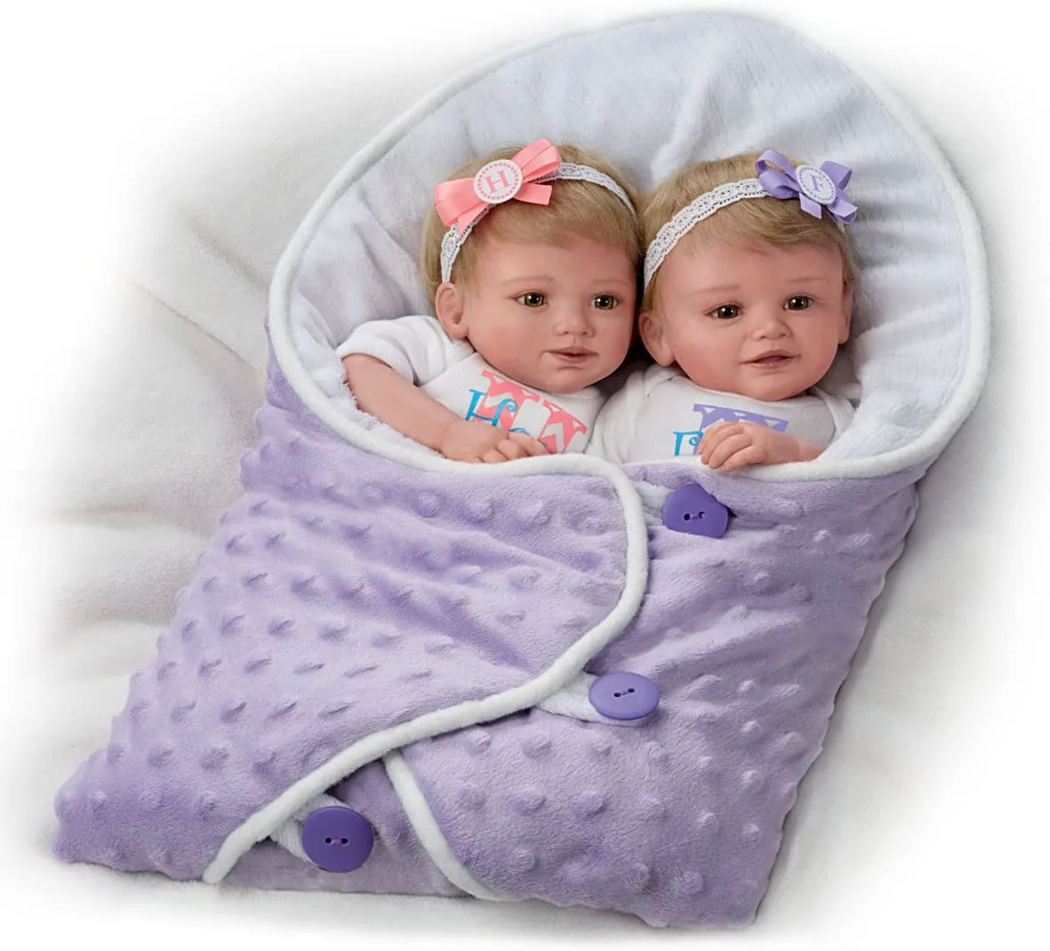 The Ashton - Drake Galleries Lifelike Poseable Twins "Hope and Faith" Baby Dolls Set with Purple Baby Bunting by Mayra Garza 14-inches