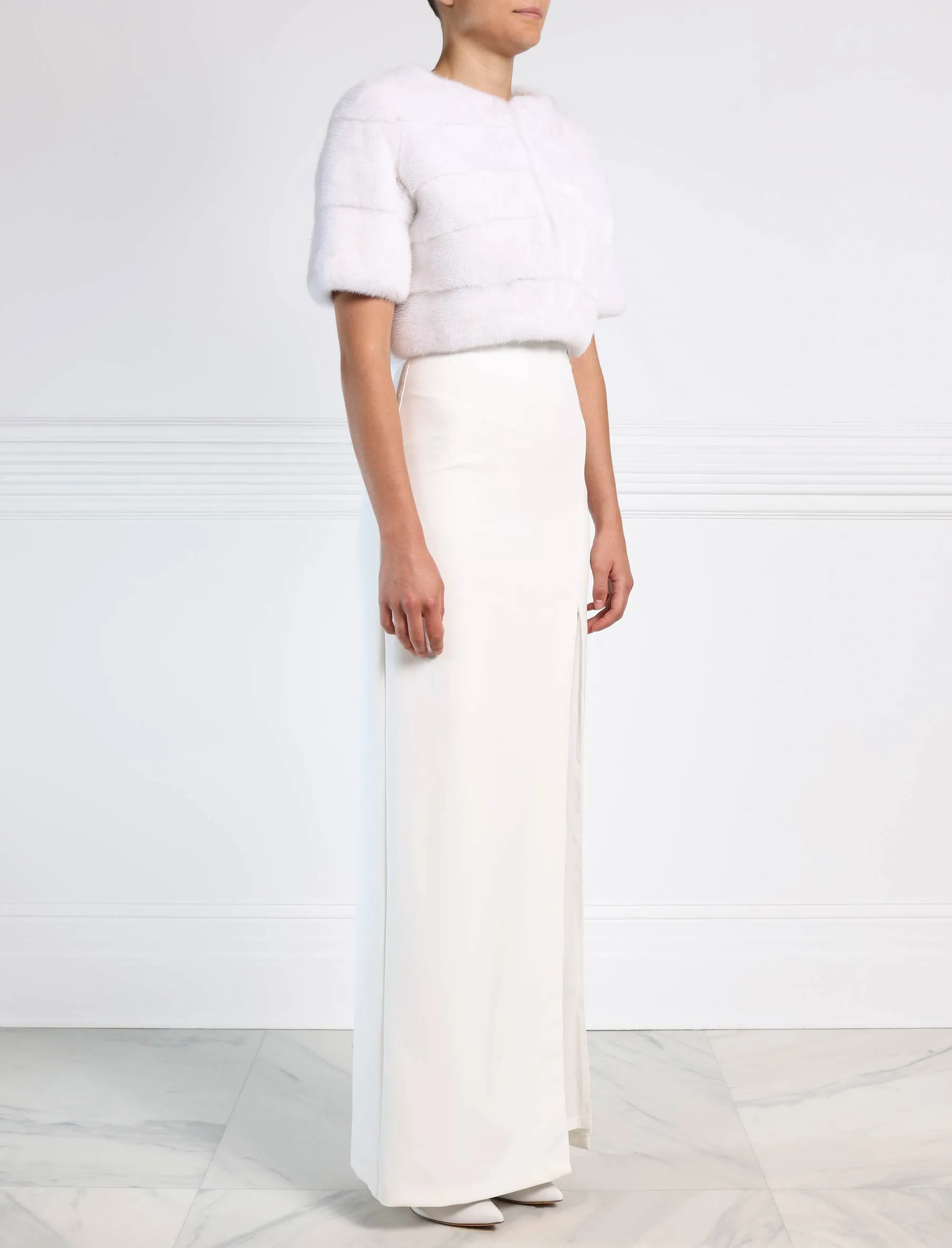 The Bridal Collection - The Stratus Horizontal Mink Fur Jacket in White