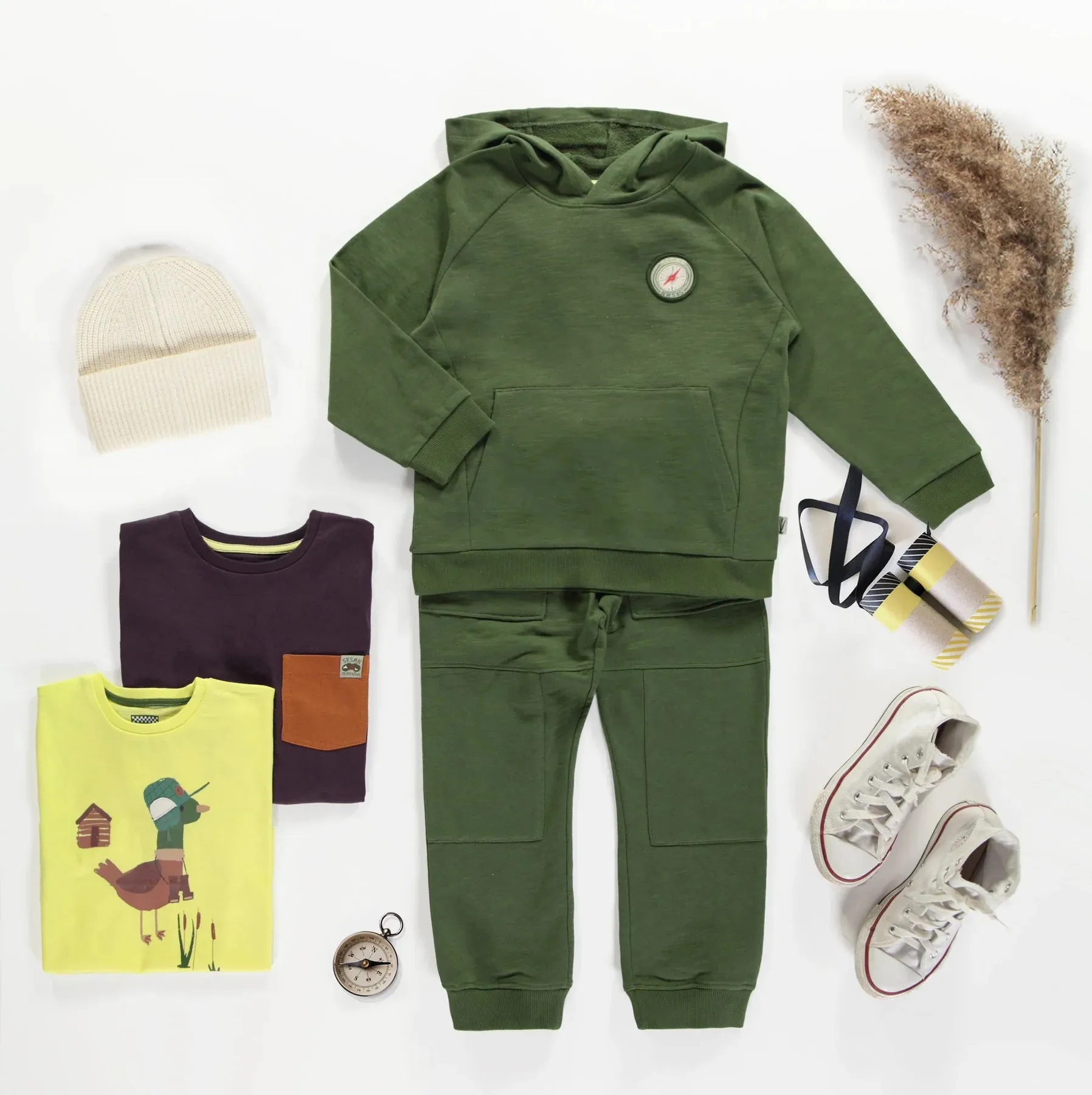 The Dennis French Terry Solid Hoodie - Green - KIDS