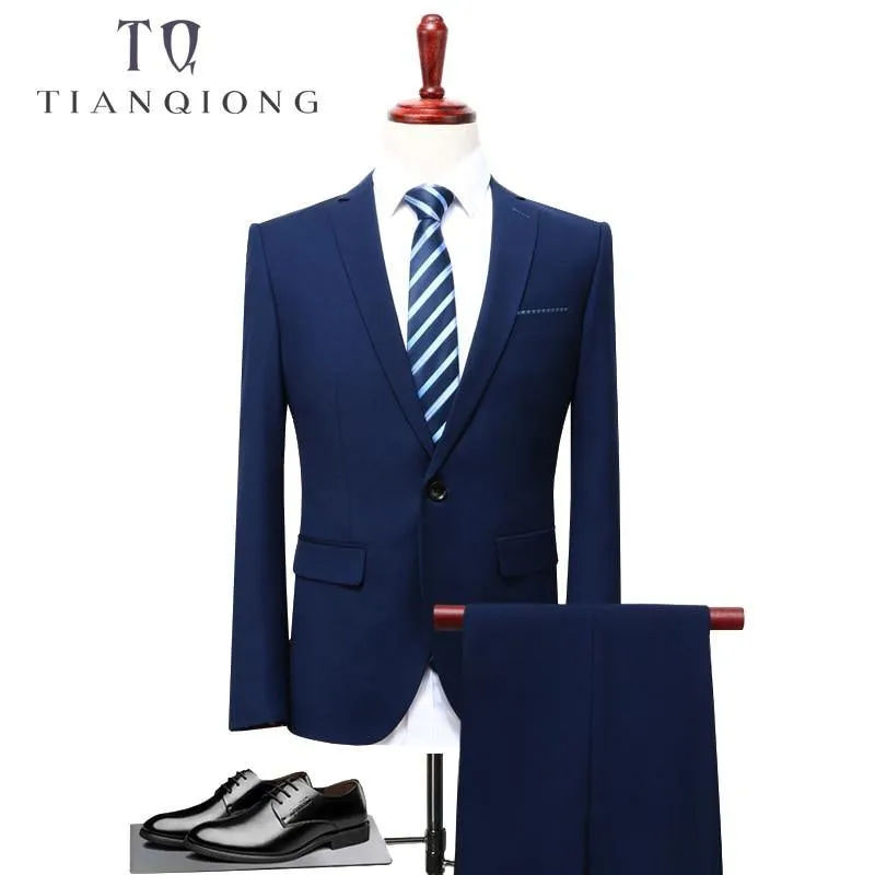 TIAN QIONG 2018 Men Business Suit Slim fit Classic Male Suits Blazers Luxury Suit Men Two Buttons 2 Pieces(Suit jacket pants)