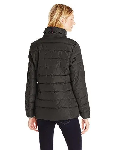 Tommy Hilfiger Women's Down Alternative Coat with Faux Fur Trim Hood, Black, Medium