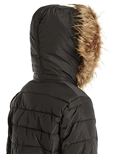 Tommy Hilfiger Women's Down Alternative Coat with Faux Fur Trim Hood, Black, Medium