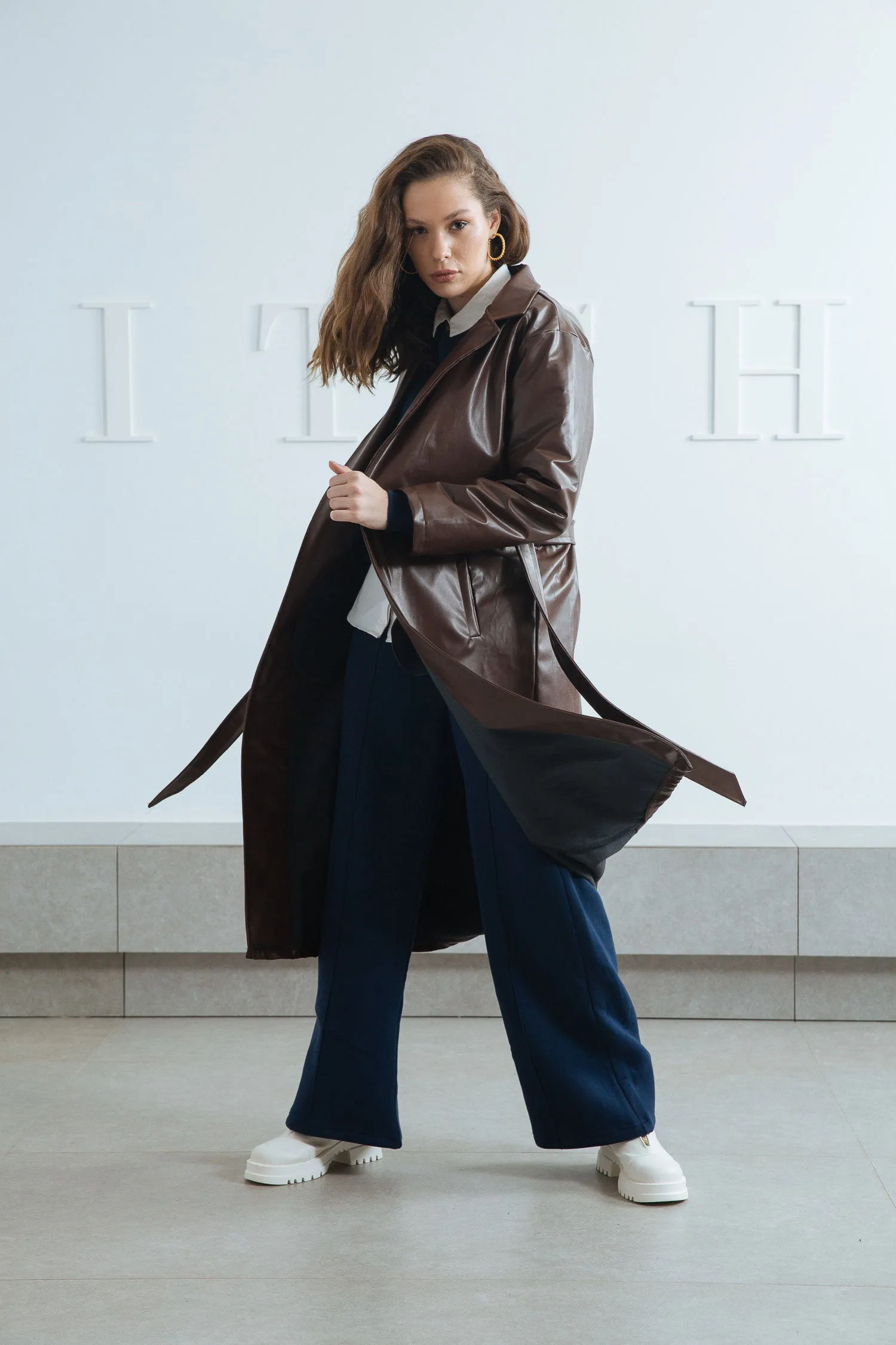 Trendy Leather Coat - Aida