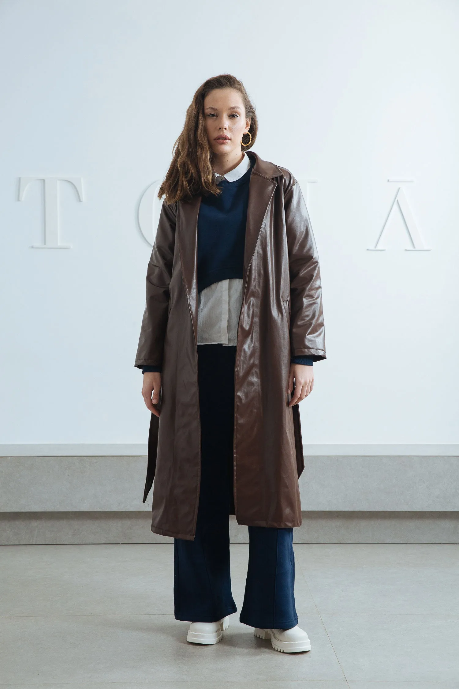 Trendy Leather Coat - Aida