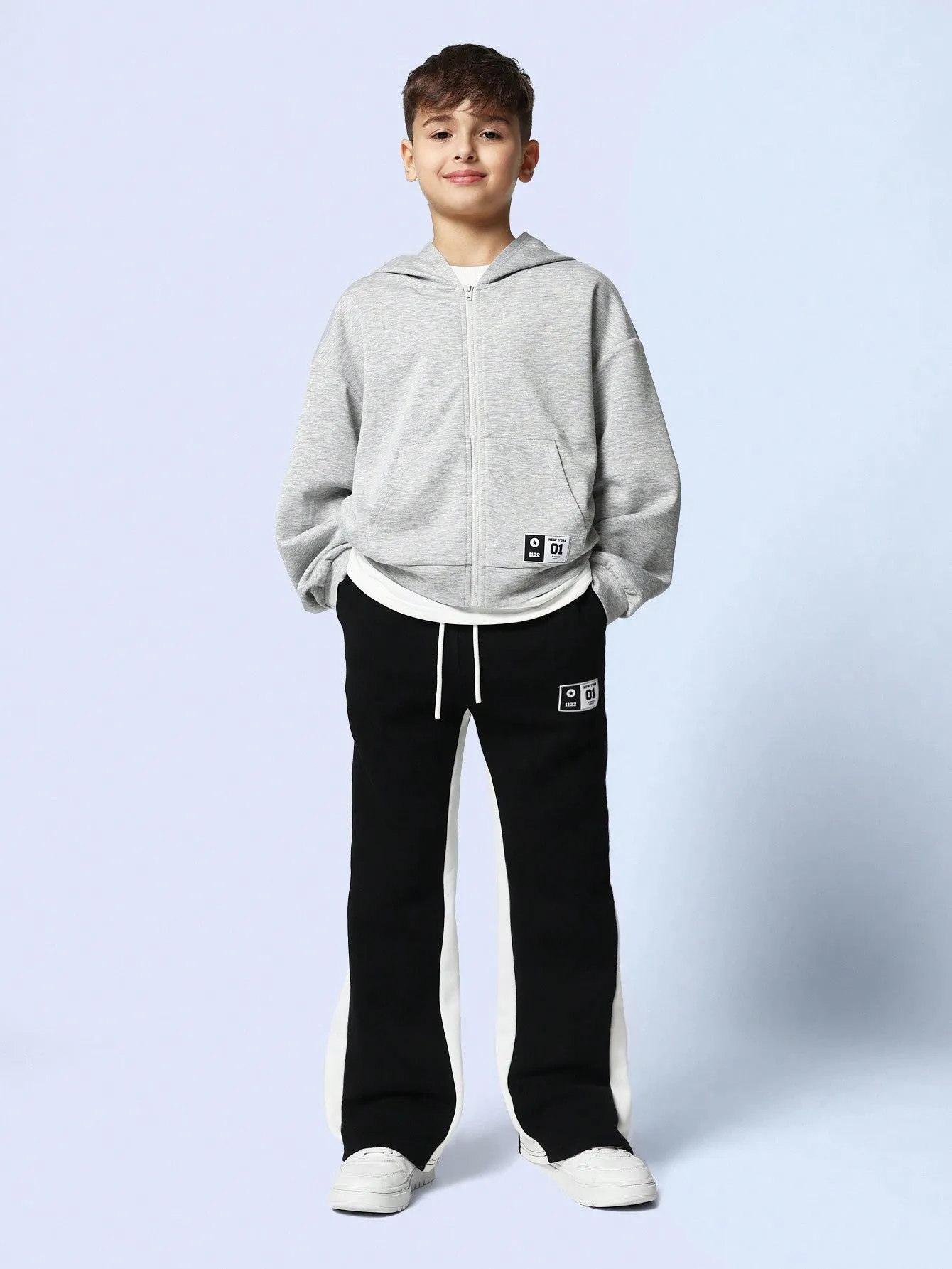 Tween Boys Comfy Flare Fit Contrast Colour Sweatpants With Label & Drawstrings