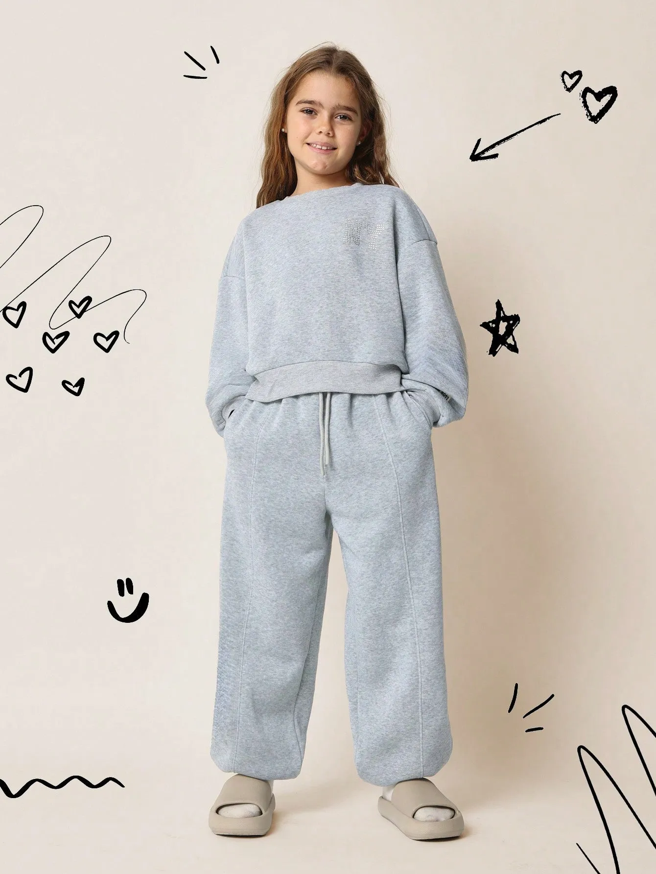 Tween Girls Comfy Crew Neck Sweatshirt With NY & Dimonte & Jogger Pan 2 Piece Set