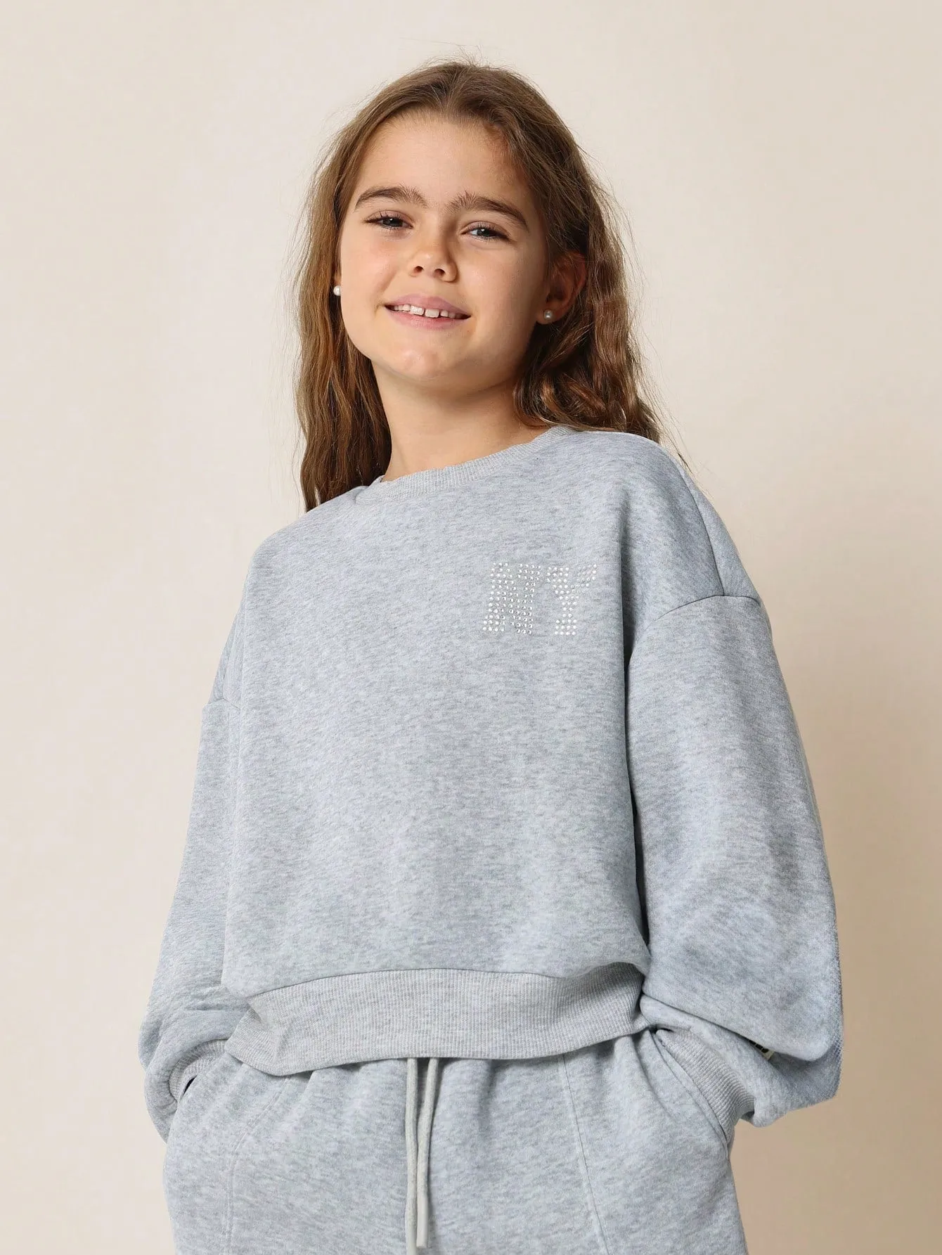 Tween Girls Comfy Crew Neck Sweatshirt With NY & Dimonte & Jogger Pan 2 Piece Set