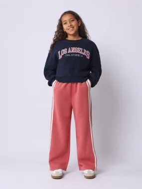 Tween Girls Comfy Crop Los Angeles Sweatshirt And Contrast Colour Sweatpants 2 Piece Set